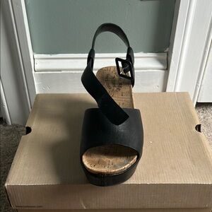 Kork-Ease Black Platform Sandals with Adjustable Slingback